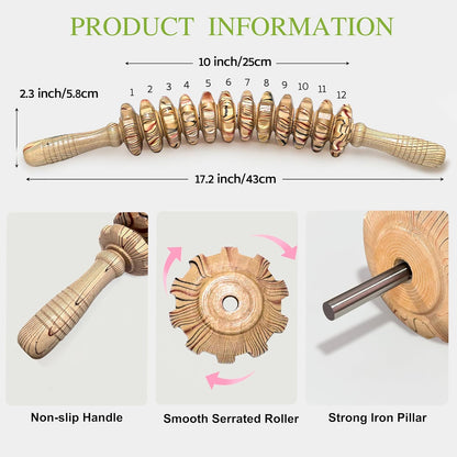 Wooden Massager Handheld Roller Trigger Point Massager Stick for Fascia, Cellulite, Muscle & Abdomen , Body Therapy Massager, Muscle Belly Relief Tool…