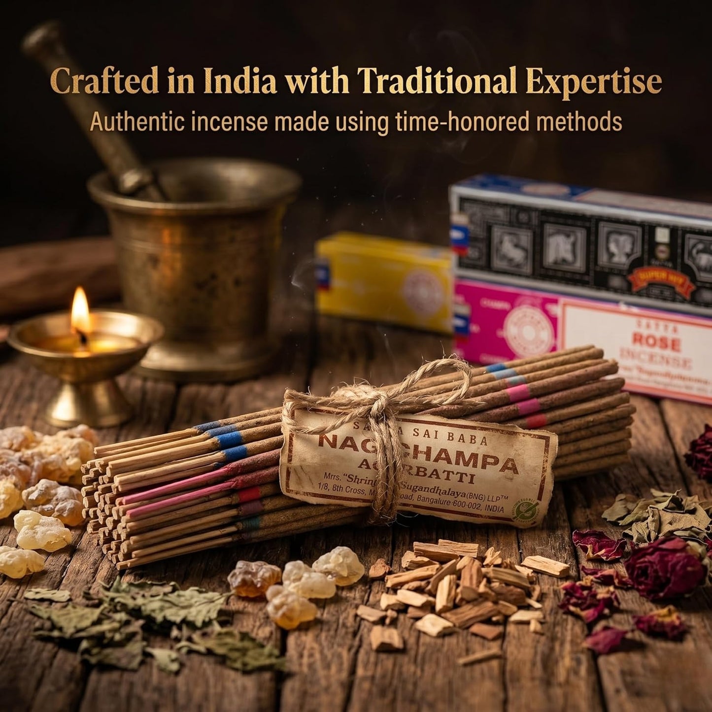 Satya Incense Gift Set Nag Champa, Super hit, Dragon's Blood, Sandalwood, Patchouli, Lavender, Positive Vibes, 15 g