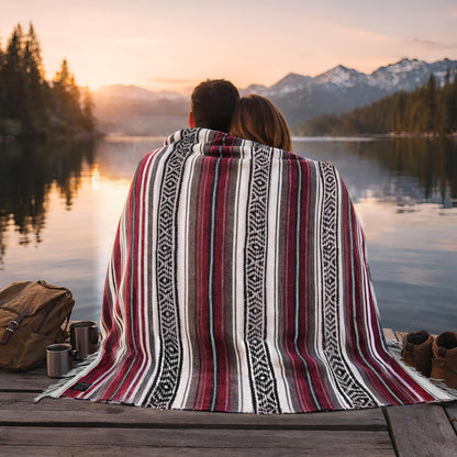Hydration Nation Authentic Large Handwoven Mexican Blanket - Soft Yoga - Durable Serape - Lightweight Falsa, Beach, Camping, Picnic, Outdoor 70"x50" - Mandarin