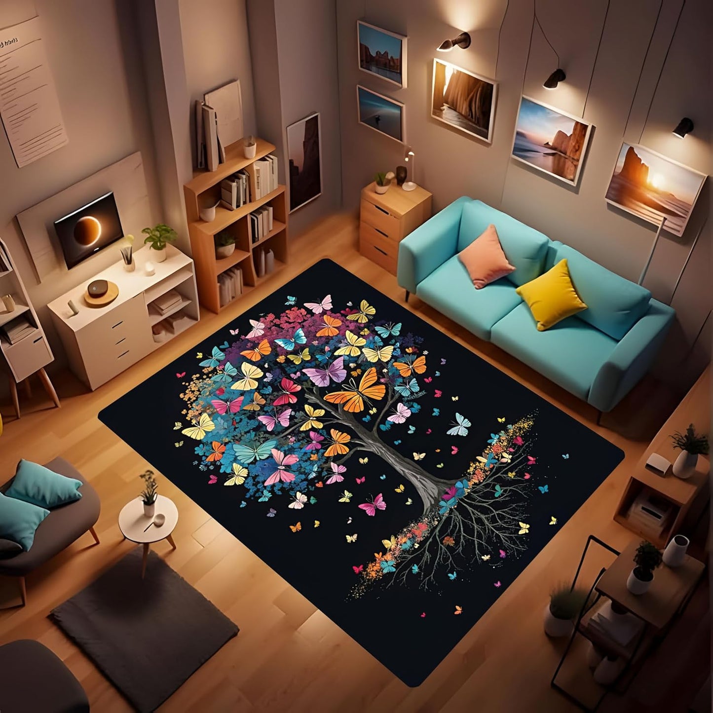 Butterfly Carpet Area Rug - Lovely Butterflies Printed Carpets for Kids Butterfly Theme Living Room Indoor Bedroom Decor Soft Polyester Yoga Mat 2'x3'
