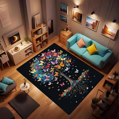Butterfly Carpet Area Rug - Lovely Butterflies Printed Carpets for Kids Butterfly Theme Living Room Indoor Bedroom Decor Soft Polyester Yoga Mat 2'x3'