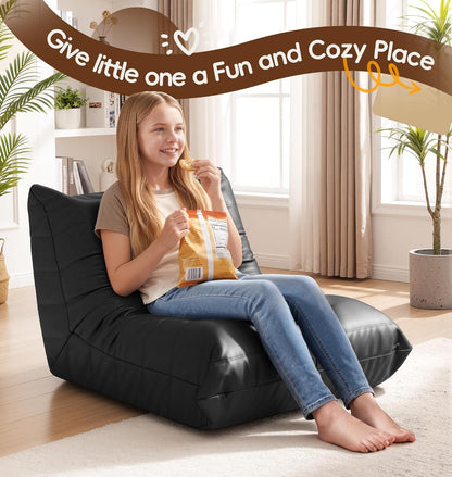 Hobestluk Giant Bean Bag Chair Lazy Floor Sofa, Memory Foam Fireside Sofa for Adults, Big Beanbag Faux Leather Armless Chair for Living Room Bedroom Dorm Office (Brown, Single)