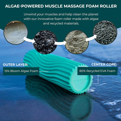 Oceanfoam Ripple Travel Foam Roller (11" x 3.35") Firm Mini Foam Roller for Physical Therapy, Deep Tissue Massage, Back Pain - High Density, Ergonomic Wave Textured - Yoga, Pilates, Exercise (Natural) - Colors A