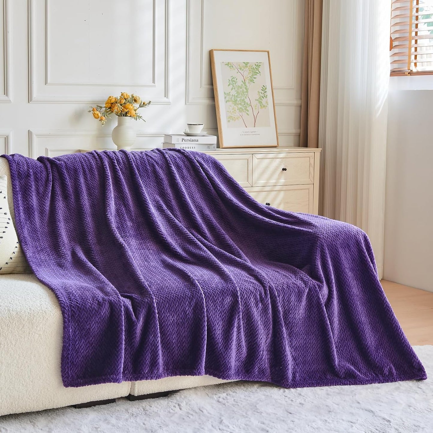 NEWCOSPLAY Super Soft Throw Blanket Light Purple Premium Silky Flannel Fleece Leaves Pattern Lightweight Bed Blanket All Season Use (Light Purple, Throw(50"x60")) - Colors A