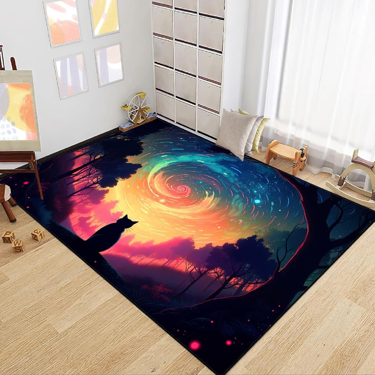 Black Girl Area Rug for Bedroom African American Rugs for Room Princess Carpet Kids Rugs for Bedroom African Girls Carpet for Living Room Teen Girls Yoga Mats, Pink, 4'×5'