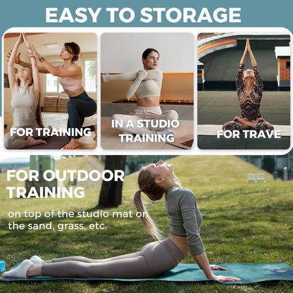 U&M 72'' x 27'' Travel Yoga Mat 1.5mm Thick - Foldable Non-Slip Natural Rubber Base & Suede Mat, Sweat-resistant Antibacterial Light Yoga Mat Material Cover for Women Men, Suitable for Beach Pilates Fitness