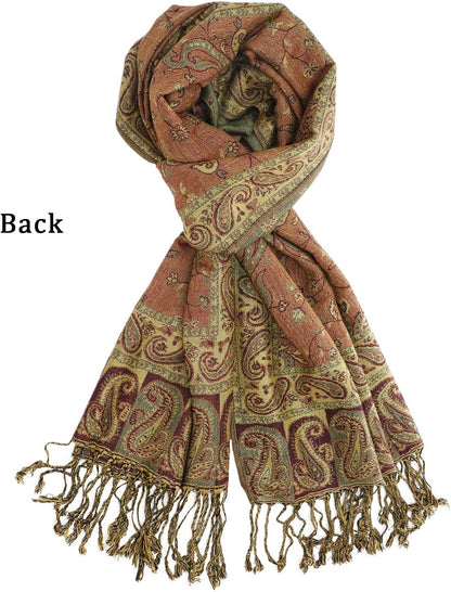 Ciormis Two Tone Silky Paisley Pashmina Shawl Scarf,Soft Women's Rave Jacquard Pashminas Wrap Scarves