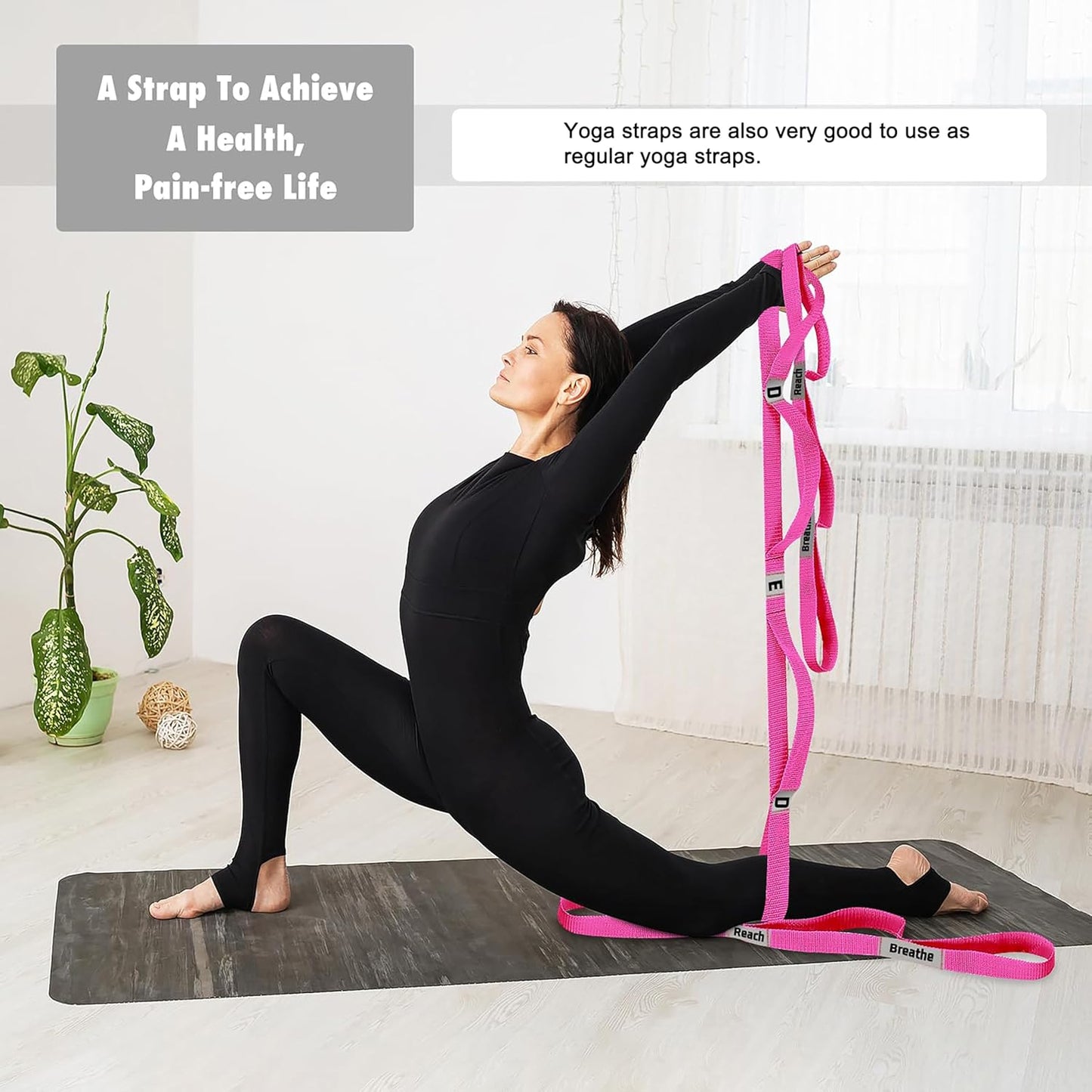 Stretching Strap Yoga Strap with 10 Loops, Non-Elastic Stretch Band for Physical Therapy, Flexibility, Exercise, Pilates, Dance & Gymnastics Workout