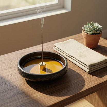 Incense Holder for Sticks,6 Inch Crack Blue Handmade Incense Stick Burner Bowl Ceramic,Cone Incense Holder,Ash Catcher for Meditation,Yoga,Home Décor