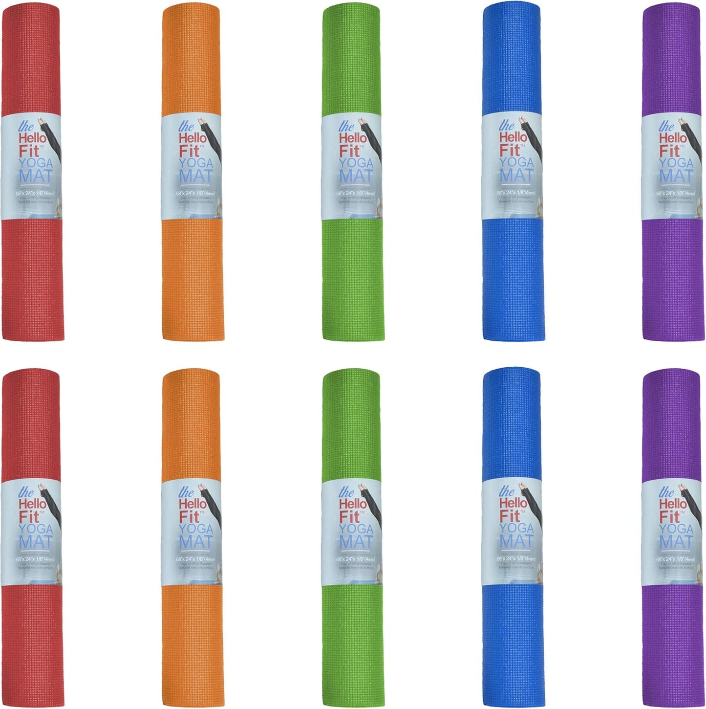 10-Pack Yoga Mat, 68" x 24" Non Slip Exercise Mat, 4mm Thick Gym Mat for Fitness and Stretching, Bulk Non Toxic Yoga Mats for Schools and Studios