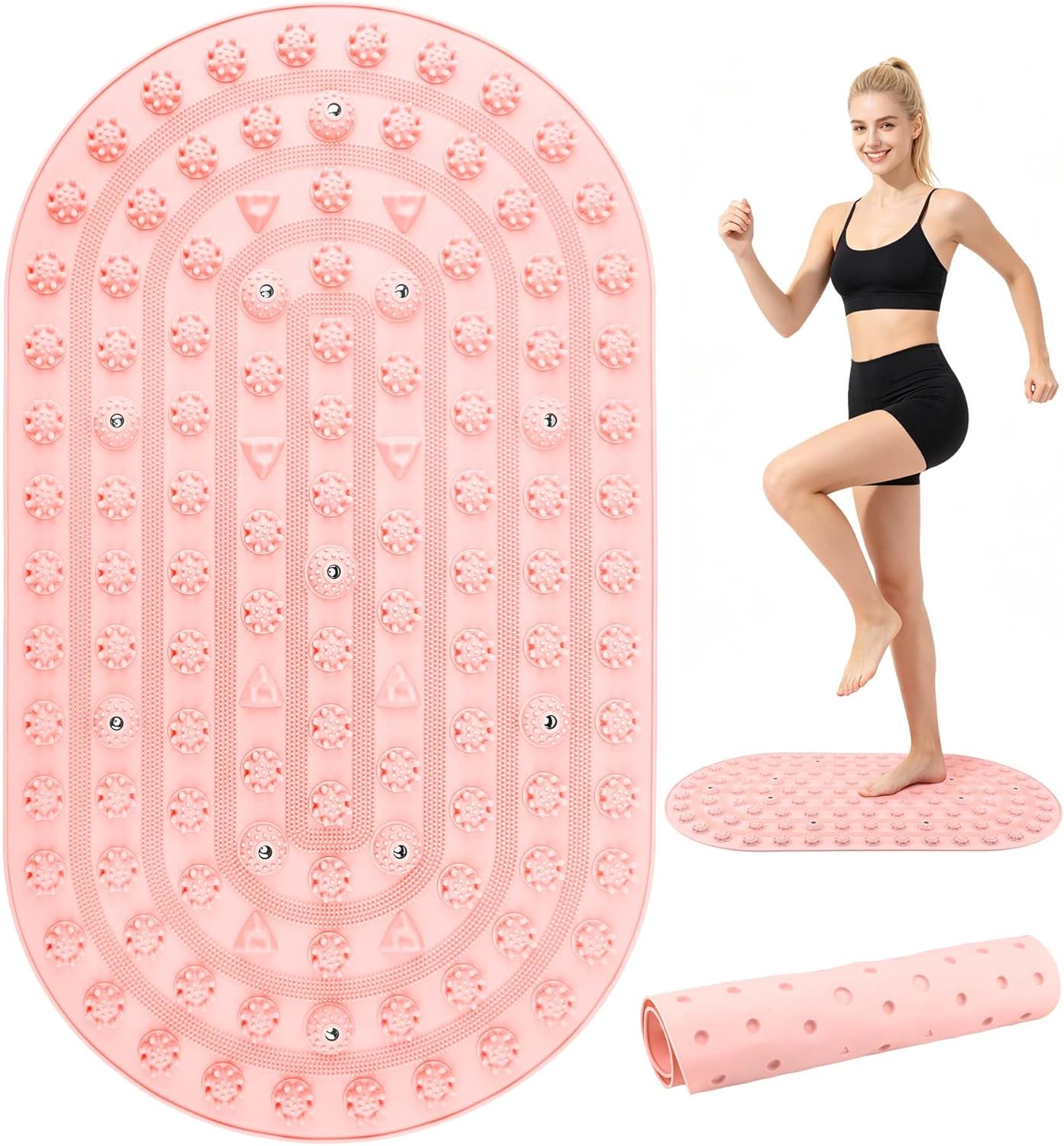 Acupressure Foot Massage Mat - Portable Foldable Foot Massager Mat for Bathroom, Yoga, Outdoor Games, Office Standing Desk Pad, Relieve Foot Pain, Anti-Slip, 30 x 18 inch (Grey)