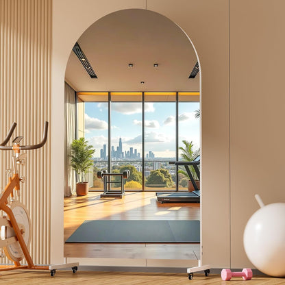 Hasipu 71" x 28" Arched Rolling Home Gym Mirror with Wheels, 360° Swivel Body Mirror with HD Tempered Glass, Large Floor Mirror for Yoga Room, Dance Studio, Bedroom & Home Gym