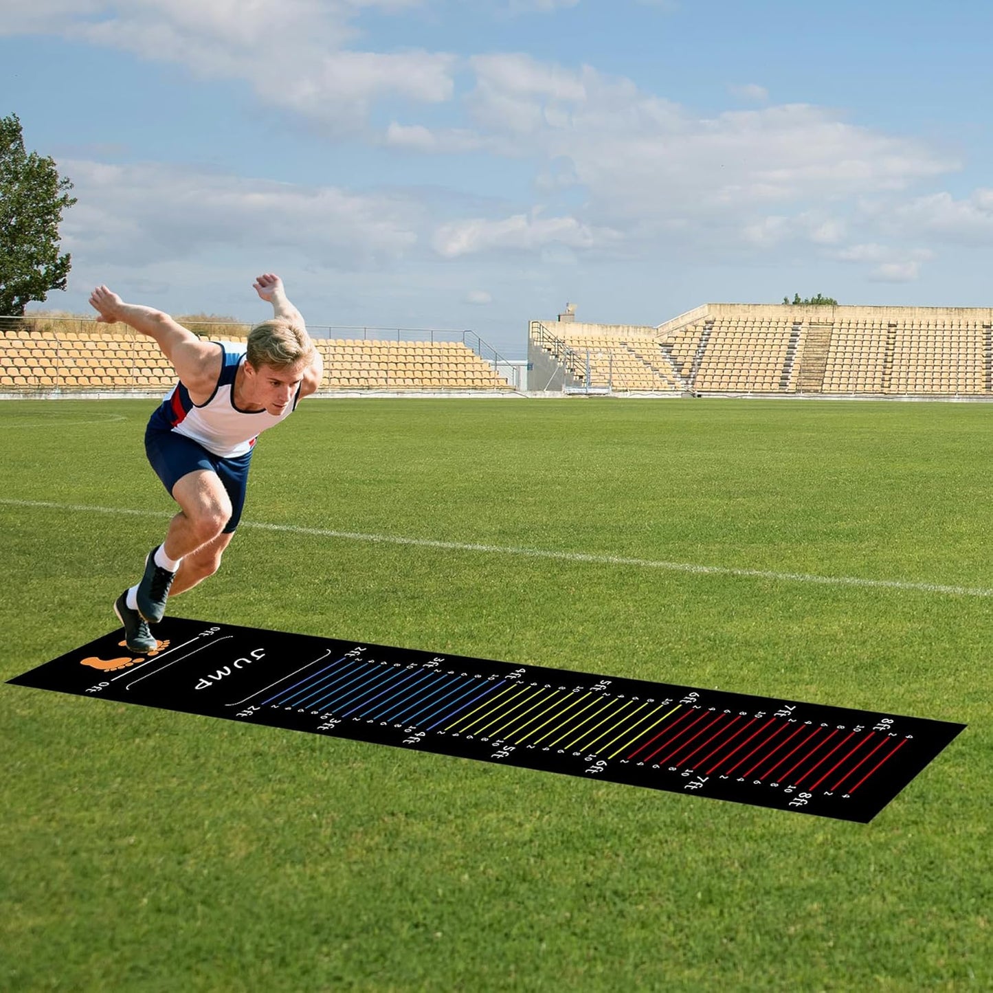 Long Standing Jump Mat Non-Slip Broad Measurement Jumping Rope Pad Foldable Yoga Mat for Gym, Outdoor Exercise, Home Workout