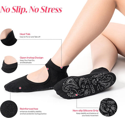 COOLMATE Pilates Socks with Grips for Women, Yoga Socks, Crew Non Slip Women for Barre, Pilates Gifts for Women - Colors A