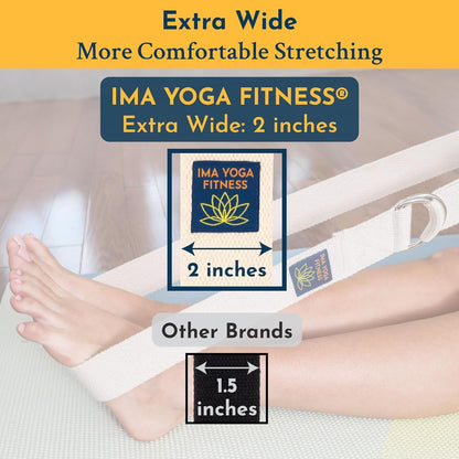 Adaptive Yoga Strap, Stretching Strap, 2 Inches Wide, 100% Naturally Soft Cotton, Steel D-Rings, Includes Natural Cotton Drawstring Storage Pouch and Instructional E-Book