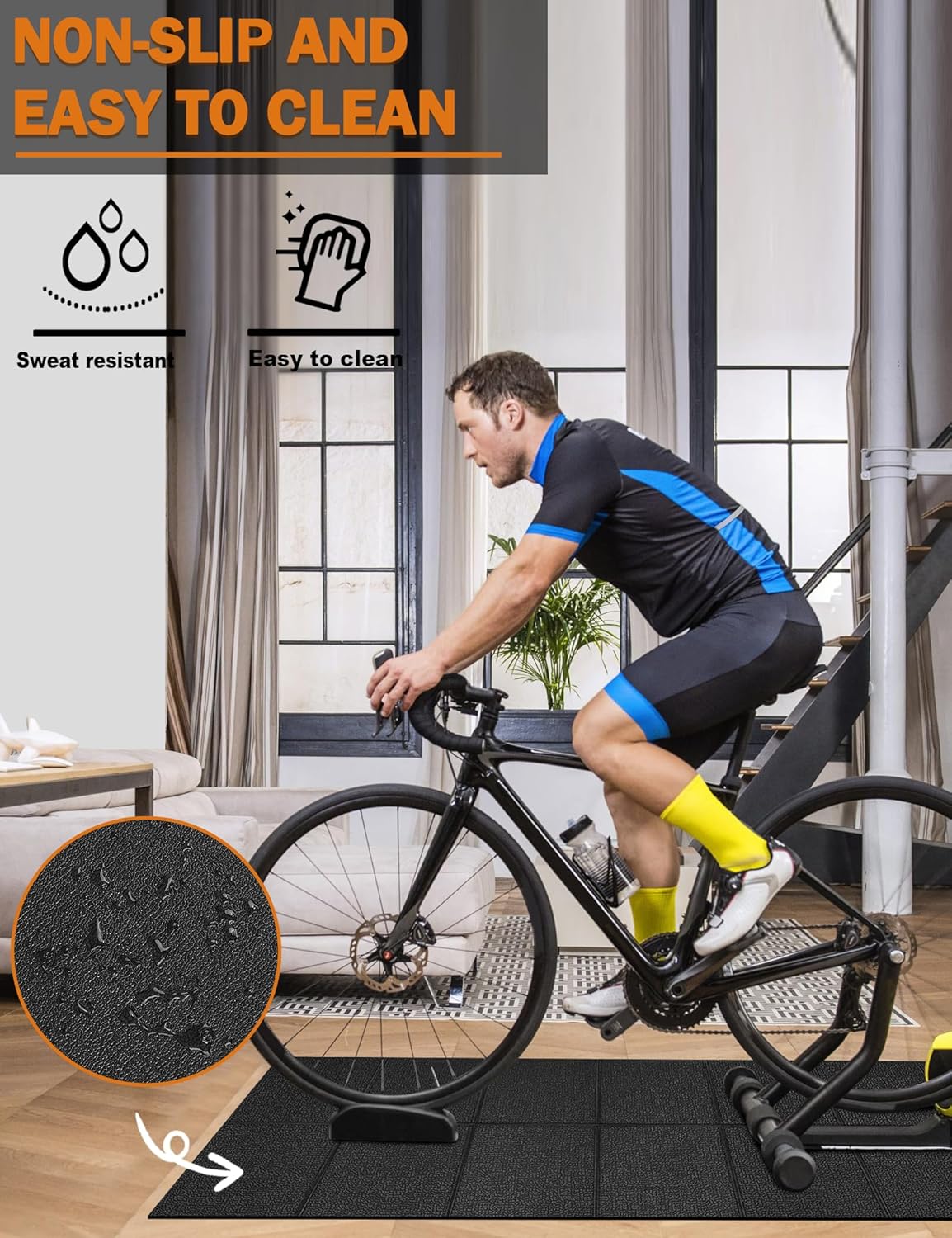 Treadmill Mat,70"x32",6mm Thickness Foldable Exercise Equipment Mat for Carpet Hardwood Floors, Compatible with Walking Pad,Spin Bike,Elliptical Trainer,Rowing Machine