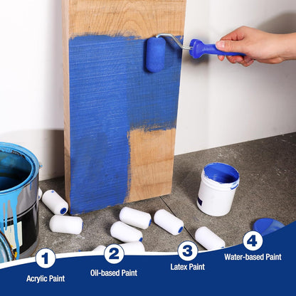 WORKPRO 12-Pack Foam Paint Roller 4 inch, Small Paint Roller Kit, Mini Paint Roller for Painting Walls, Cabinets, Doors, Fences, etc.