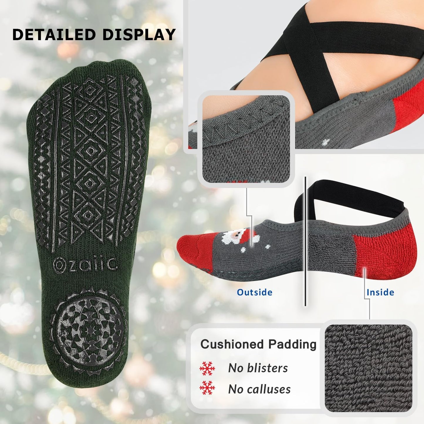 Ozaiic Pilates Socks for Women Non Slip Grip, Yoga Socks with Grippers for Barre, Hospital, Ballet, Dance, Barefoot Workout