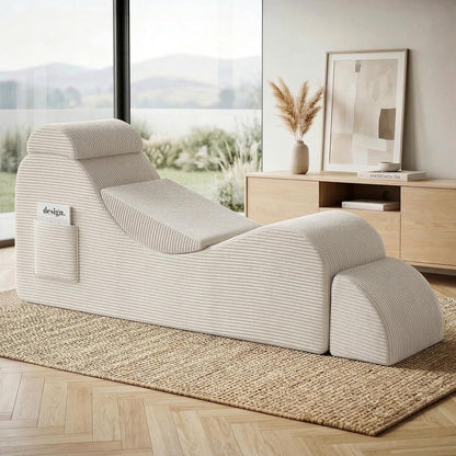 Yoga Chair Lounge for Adult, Ergonomic Foam Chaise Lounge Chair Indoor with Side Pocket, Headrest, Waist Pad, Ottoman, Perfect for Stretching, Massage, and Relaxation, No Assembly Required(Black)