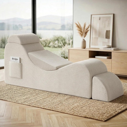 Yoga Chair Lounge for Adult, Ergonomic Foam Chaise Lounge Chair Indoor with Side Pocket, Headrest, Waist Pad, Ottoman, Perfect for Stretching, Massage, and Relaxation, No Assembly Required(Black)