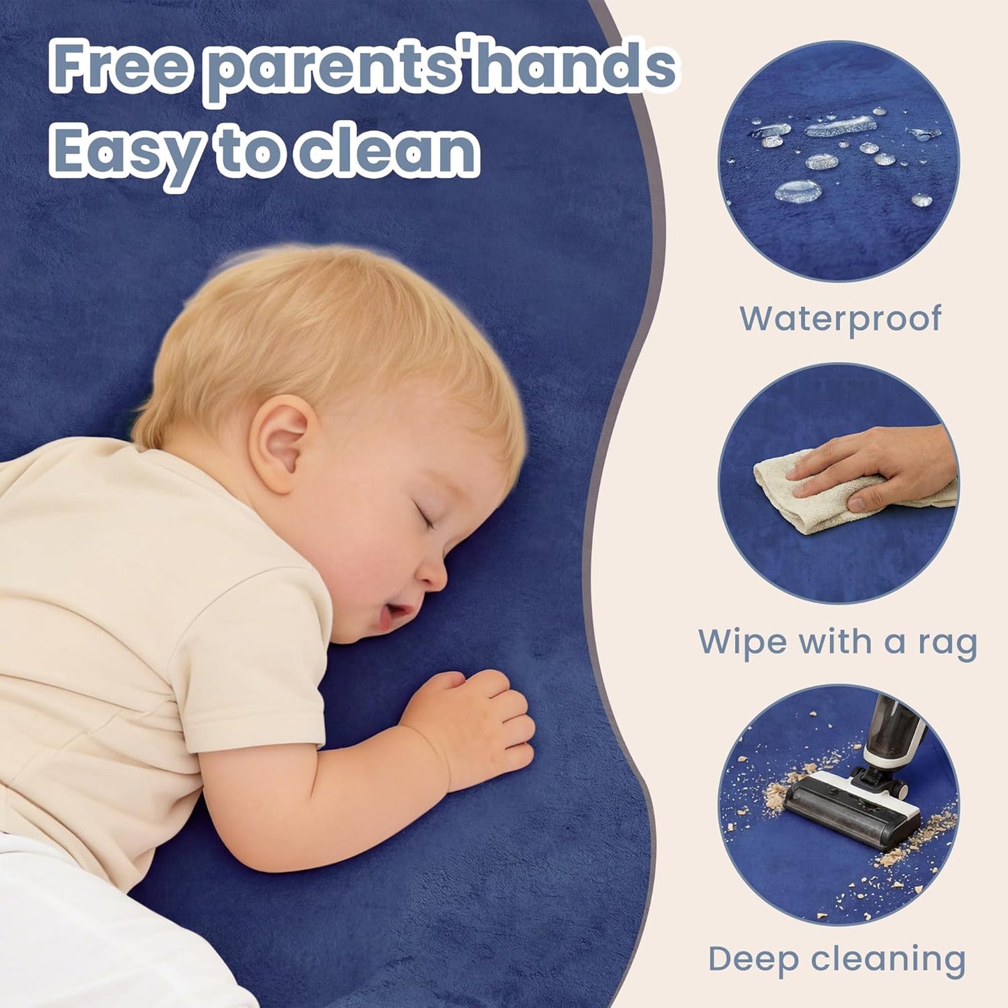 ACOMOPACK 1.3" Thick Baby Play Mat for Floor 79x118"-Large Water-Repellent&Non-Slip Memory Foam Mat for Kids,Toddlers,Soft Velvet Nursery Rug for Tummy Time&Crawling,Yoga,Tatami Style(Blue)