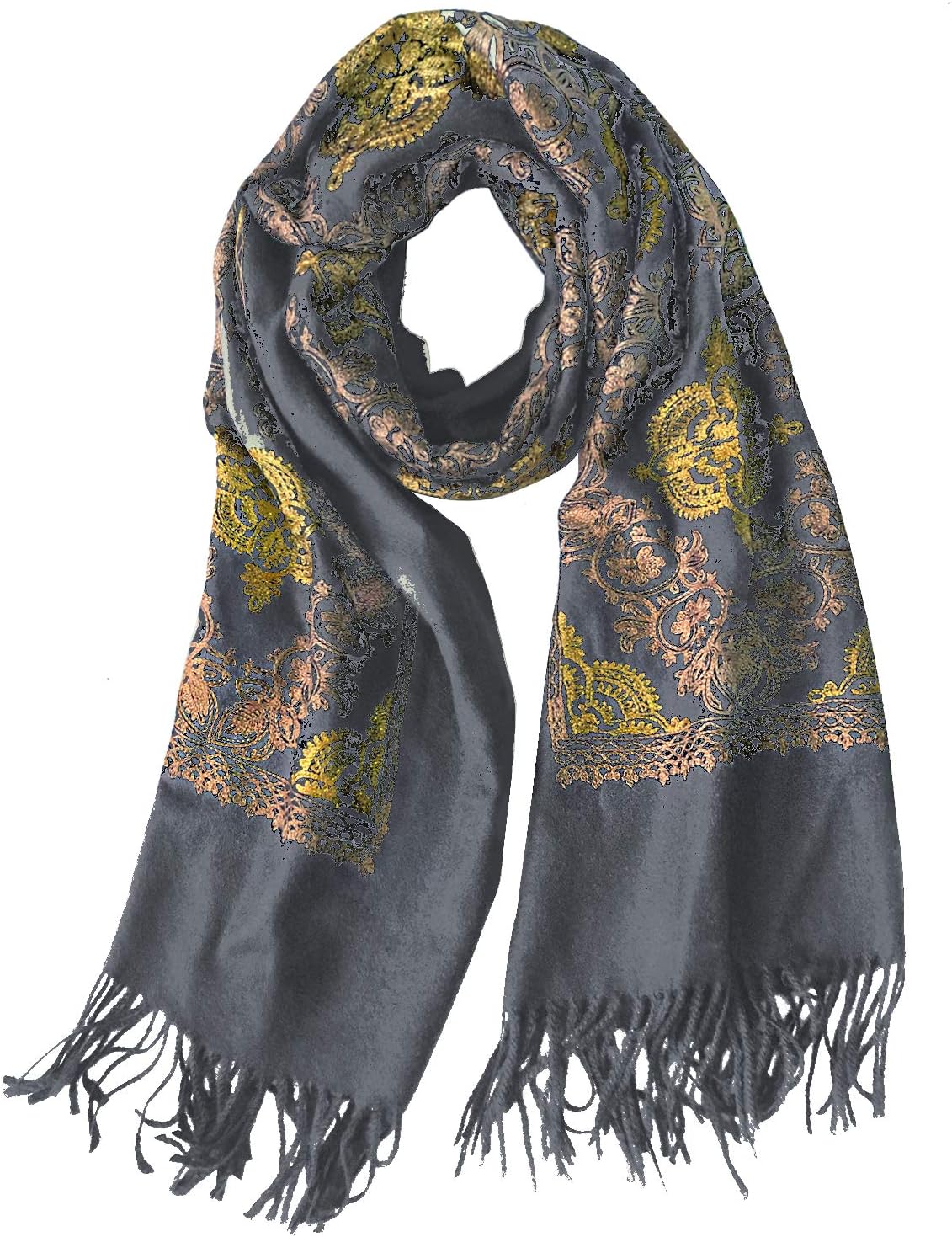 Urban CoCo Women's Embroidered Oversize Tassel Shawl Scarf Wraps for Women