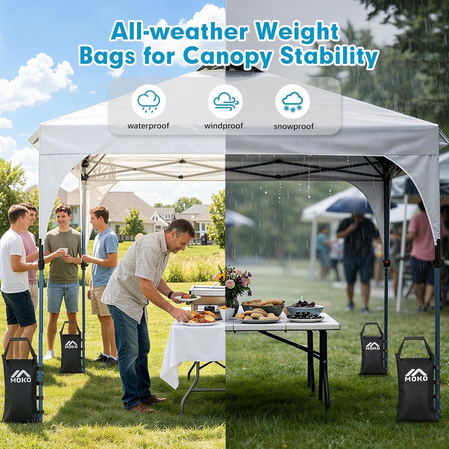MoKo 120 LBS Zipper Top Sand Bags for Canopy Legs (Set of 4, Without Sand), Windproof Weight Bags with Silicone Handle for Gazebo Leg, Pop Up Canopy Tent Weights, Sandbags for Weight, Black
