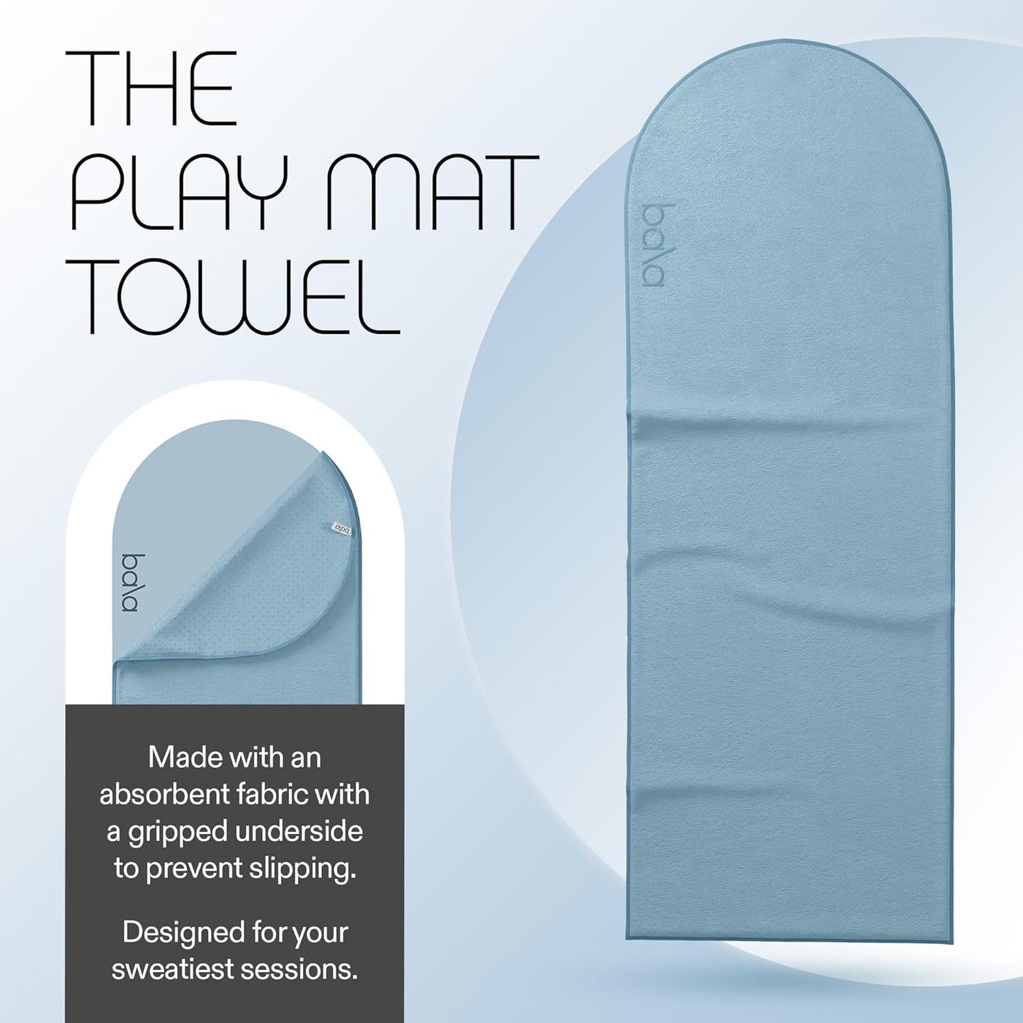 Bala Play Mat Towel, Sea - Non-Slip Absorbent Gym Towels Designed for Sweat, Hot Yoga, Pilates & Core Training Workouts - Fitness & Exercise Gear Essentials for Working Out - Men & Women
