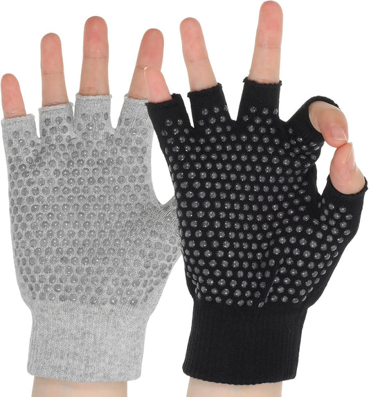Ymapinc 2 Pairs Yoga Gloves for Women, Workout Grip Fingerless Gloves for Pilates Gym, Non-Slip Breathable Exercise Fitness Gear for Home & Gym Training