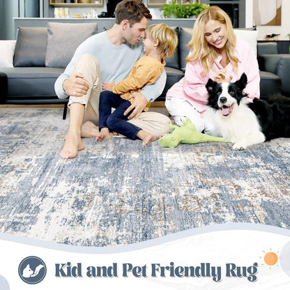 XLUEZ 8x10 Area Rugs for Living Room, Washable Modern Abstract Large Area Rug Neutral Soft Non Slip Kids Rug Stain Resistant Indoor Carpet for Bedroom Nursery Dining Children's Room(Blue, 8'x10')