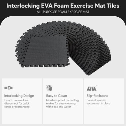 BalanceFrom Puzzle Exercise Mat 1" Thick, EVA Interlocking Foam Floor Tiles for Home Gym, Mat for Home Workout Equipment, Floor Padding for Kids, Black, 24 in x 24 in x 1 in, 24 Sq Ft - 6 Tiles