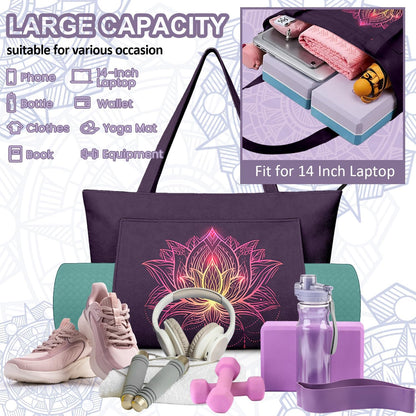 Yoga Bag for Women, Large Canvas Yoga Mat Tote Bag with Yoga Mat Carrier - Large Mat Pocket Fitness Tote for Pilates, Gym, Travel, Office & Beach