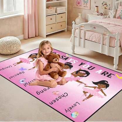 Black Girl Area Rug for Bedroom African Black Girls Floor Rugs for Living Room Playroom Cartoon Art Home Decor Soft Yoga Mats for Women Afro Purple 47" x 31" (2.7 x 3 Feet)