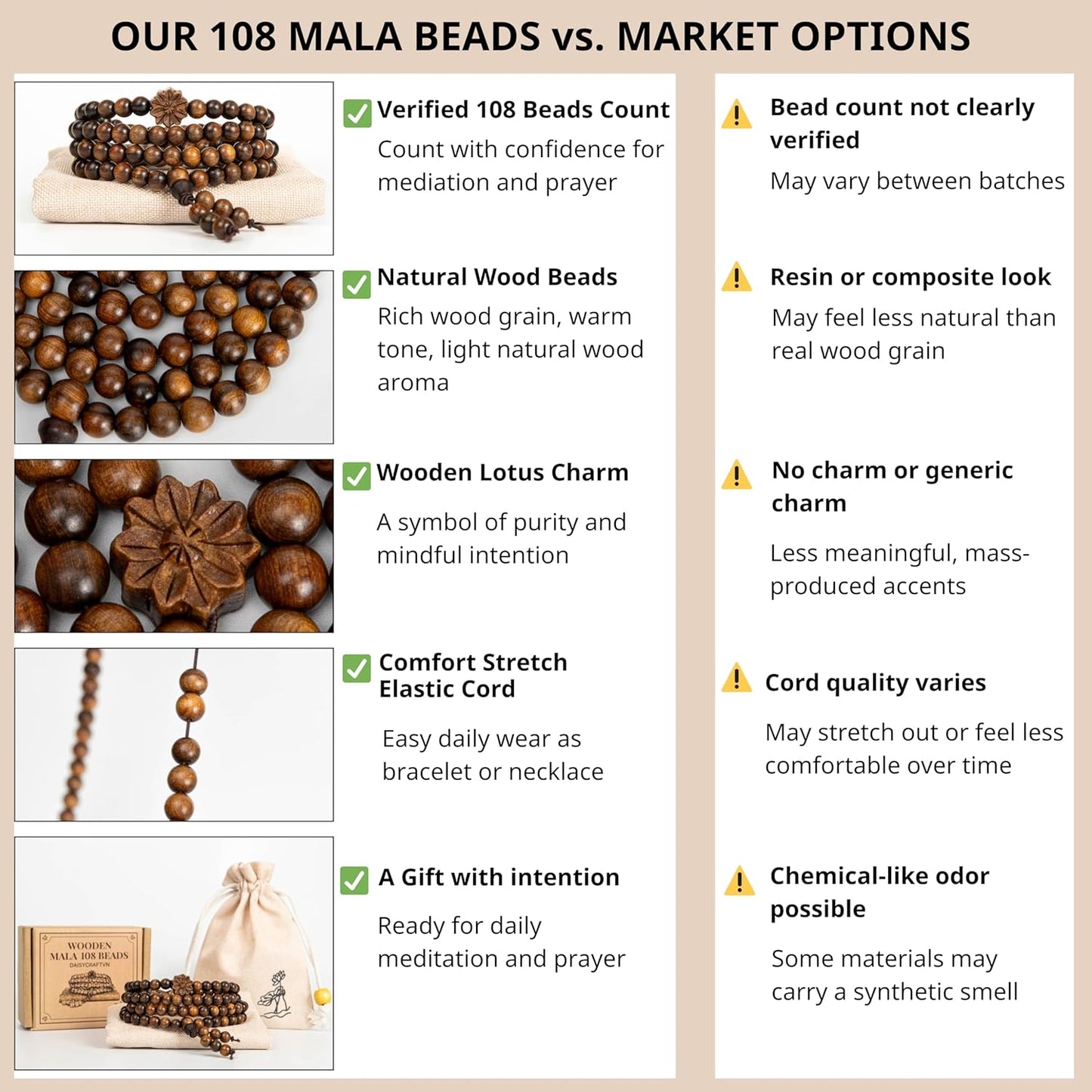 108 Mala Beads Prayer Beads, Wooden Bead Bracelet, Meditation Accessories, Bead Bracelet Men, Natural Wood Bead Chain