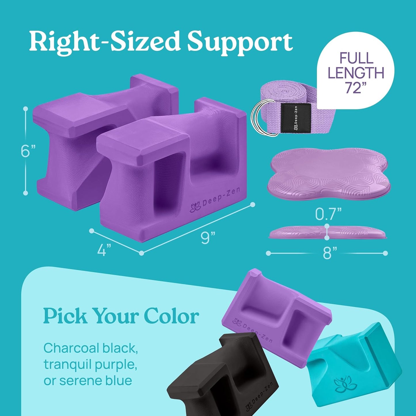 PRO Yoga Blocks | Ergonomic Yoga Block 2 Pack for Wrist Comfort and Support | EVA Foam Exercise Blocks, 2x Knee Pads & Yoga Strap | Pilates Block Set | Bricks to Eliminate Wrist Pain