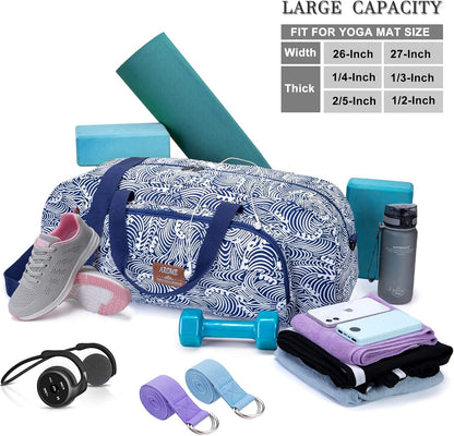 AROME Yoga Mat Bag for Women Men, Large Canvas Yoga Bag for 1/4" 1/3" 2/5" 1/2" Extra Thick Exercise Yoga Mat Gym Tote Sports Duffle Bag Carrying Bags with Wet Pocket & Shoulder Strap & Mat Strap