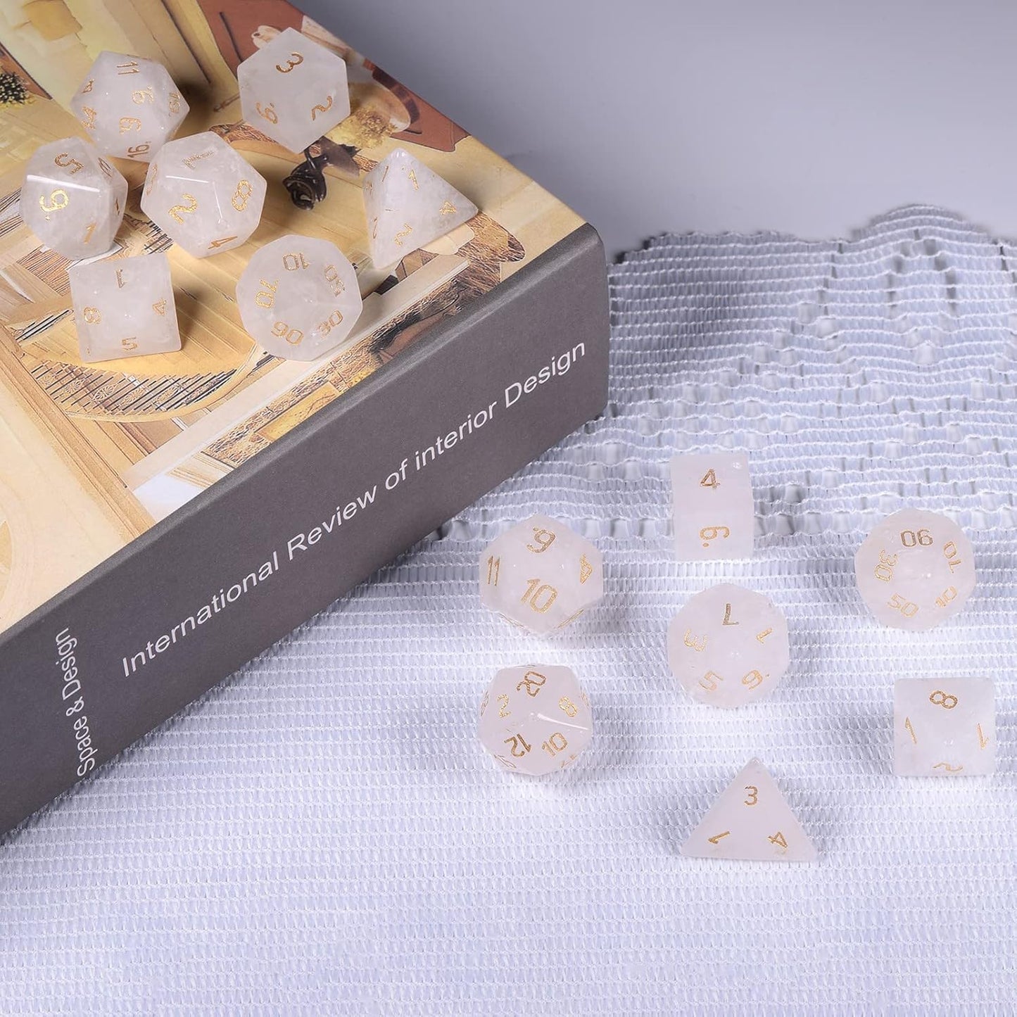 mookaitedecor 7 PCS Blue Howlite Turquoise Crystal Polyhedral DND Dice Set, Polished Tumbled Stones Dices for RPG MTG Table Games Home Decoration