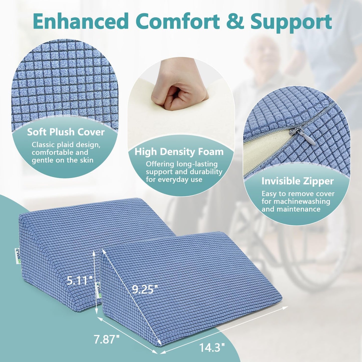 2Pcs Small Wedge Pillows for Side Sleeping Positioning Wedges, Foam Small Bed Wedge, Triangle Chair Wedge Pillow with Strap, Sleep Yoga Mini Pillows for Laptop, Leg Elevation, Knee Support, Bed Sores