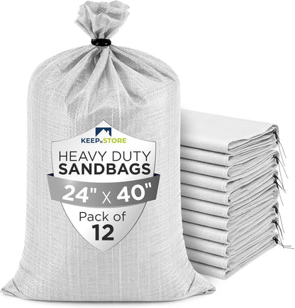 Heavy Duty Sand Bags Pack of 3, White Empty Sandbags with Built-In Ties, Woven Polypropylene UV Protection 1600 Hours, Fillable Sand Bags for Flood Control, Weight, 10x14 inches, 15 Pounds Volume