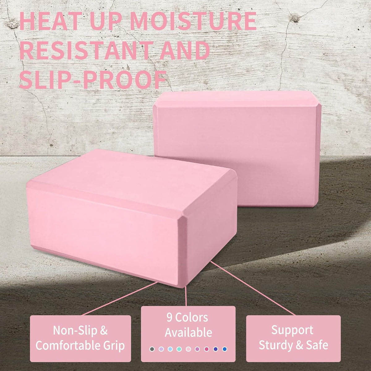 Yoga Blocks, Non Slip Yoga Bricks, Portable & Lightweight