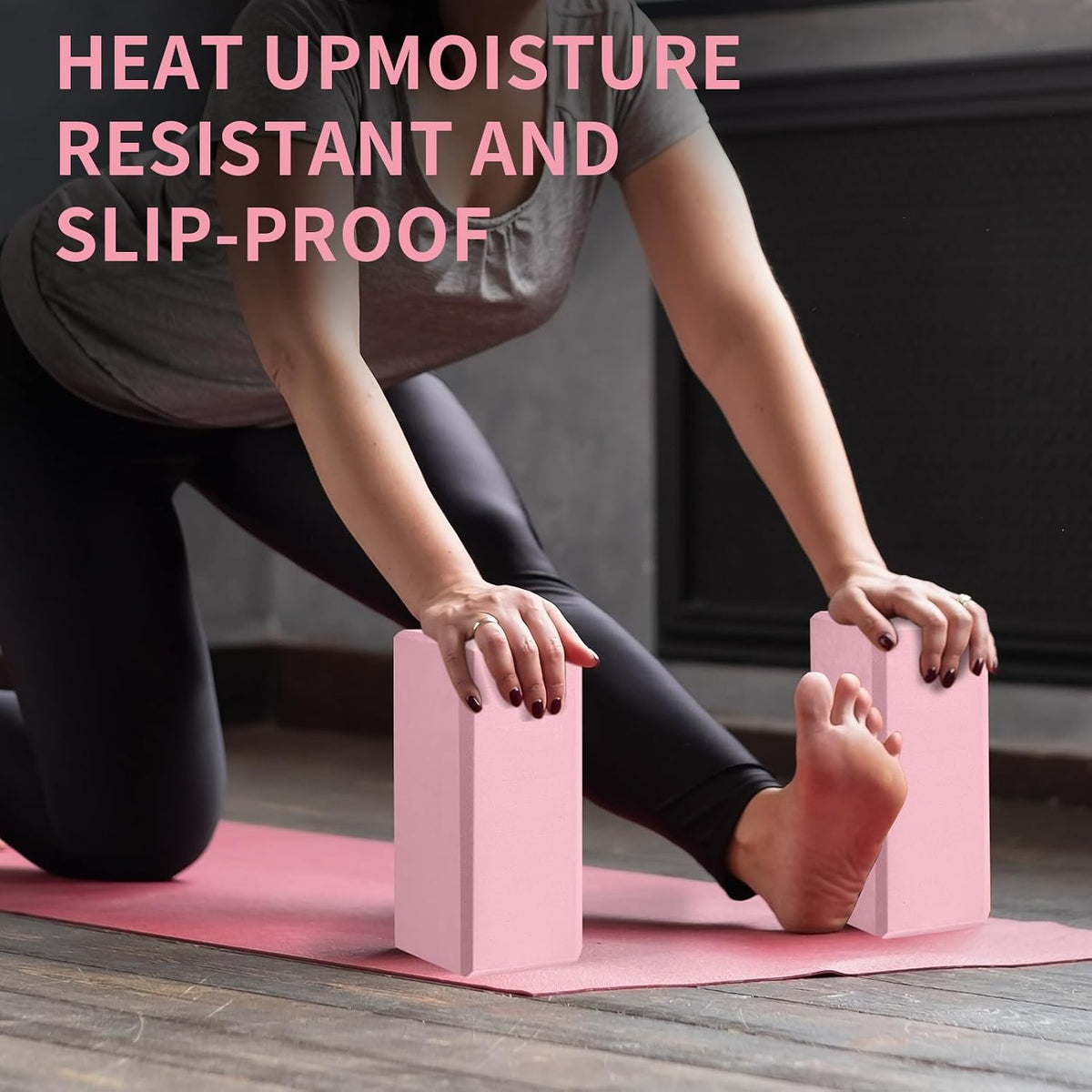 Yoga Blocks, Non Slip Yoga Bricks, Portable & Lightweight