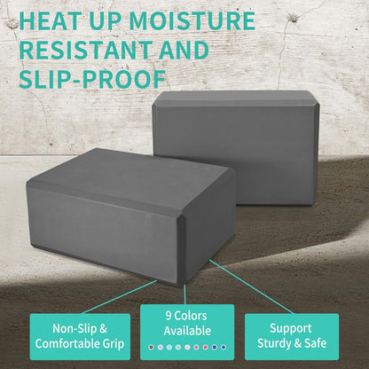 Yoga Blocks, Non Slip Yoga Bricks, Portable & Lightweight