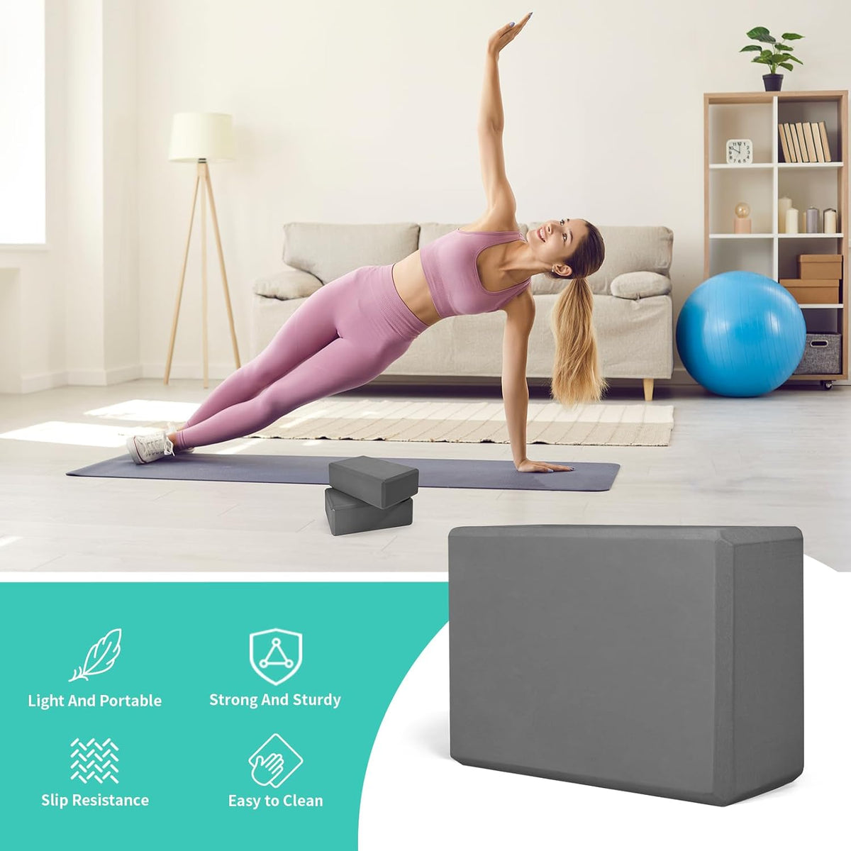 Yoga Blocks, Non Slip Yoga Bricks, Portable & Lightweight