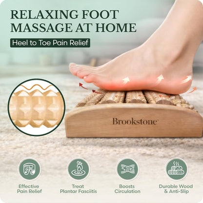 Foot Massager Roller Plantar Fasciitis Pain Relief - Wooden Under Desk Feet Massage - Dual Manual Heel Massagers - Wood Rolling Acupressure Tool with Reflexology Guide - Gift for Men, Women