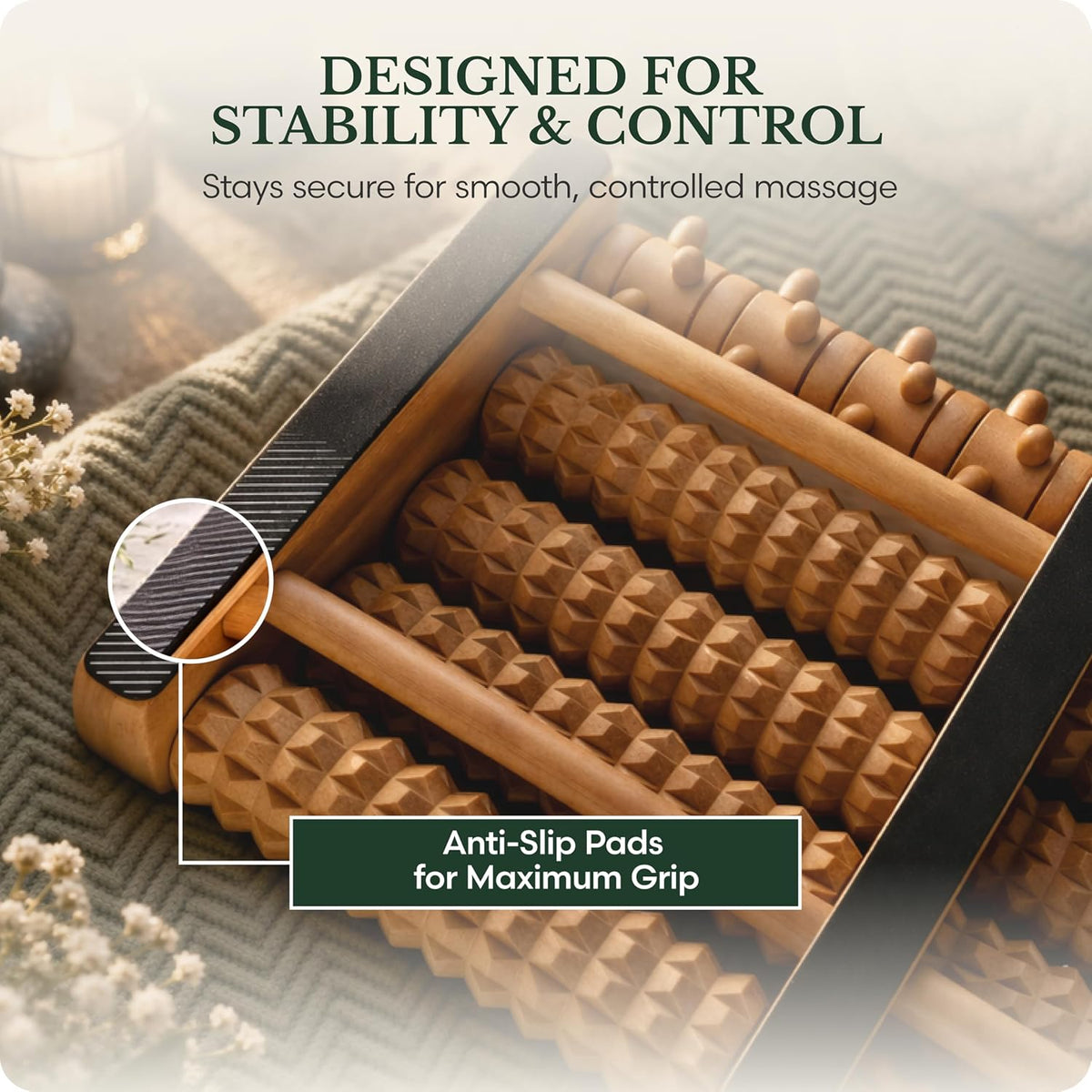 Foot Massager Roller Plantar Fasciitis Pain Relief - Wooden Under Desk Feet Massage - Dual Manual Heel Massagers - Wood Rolling Acupressure Tool with Reflexology Guide - Gift for Men, Women