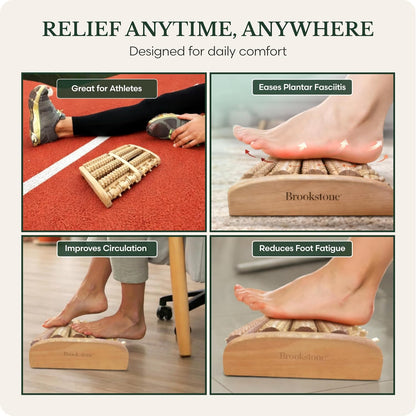 Foot Massager Roller Plantar Fasciitis Pain Relief - Wooden Under Desk Feet Massage - Dual Manual Heel Massagers - Wood Rolling Acupressure Tool with Reflexology Guide - Gift for Men, Women
