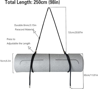 Yoga Mat Strap - 8MM Adjustable Paracord Carrier for Carrying Yoga Mats, Camping Pads & Blankets (Strap Only)