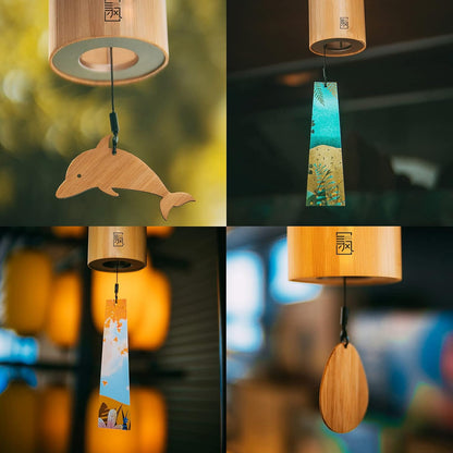 Bamboo Wind Chimes for Sound Healing, Meditation, Relaxing Emotions, Chord Wind Chimes Hand-Cranked Unique Decor Gardening Gift for Outdoor Decoration