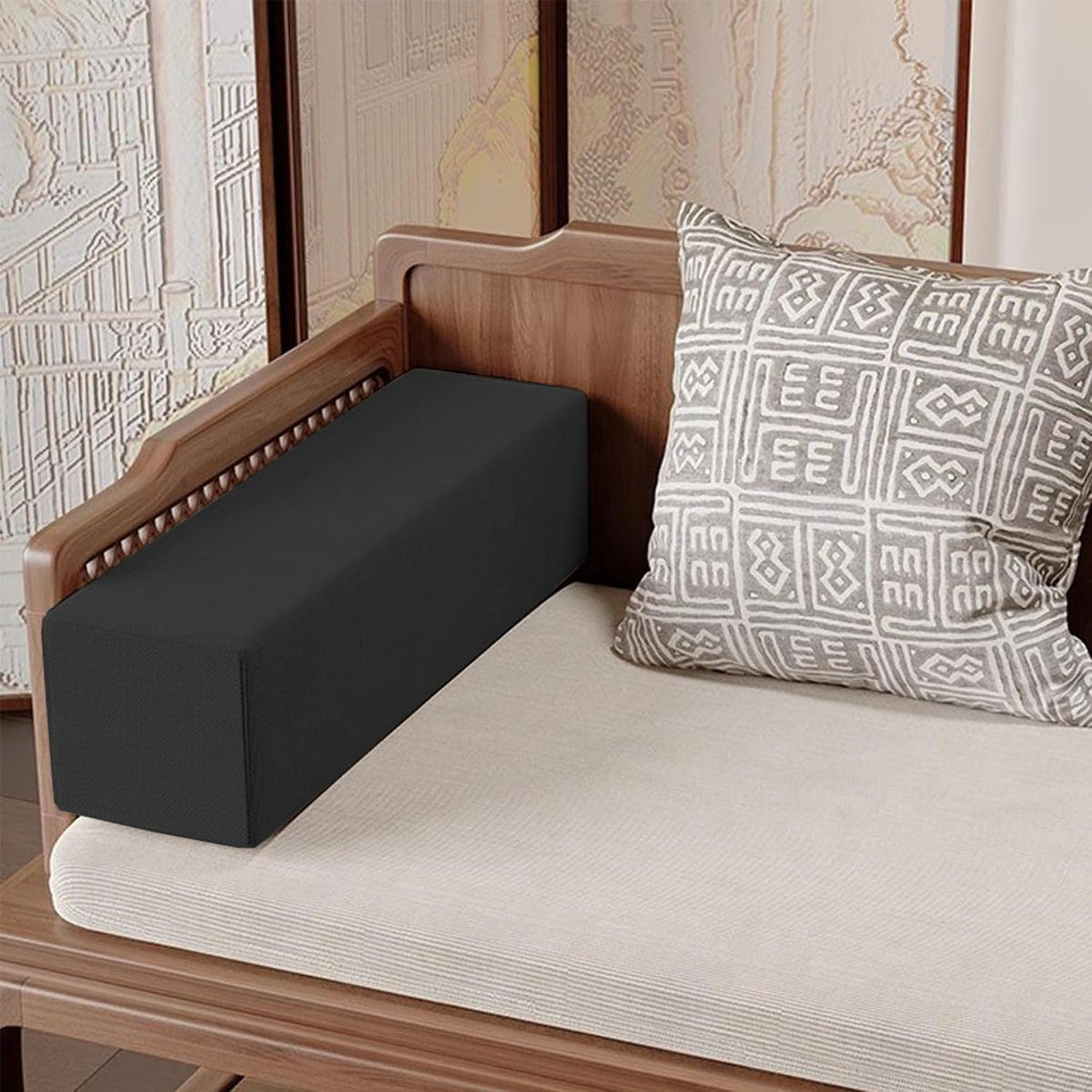 Rectangular Sofa Arm Rest Pillow Bed Gap Filler with Removable Washable Cover for Home Couch Bed Car Living Room, Custom Size Head Support Yoga Bolster (60 * 20 * 20cm,Black)