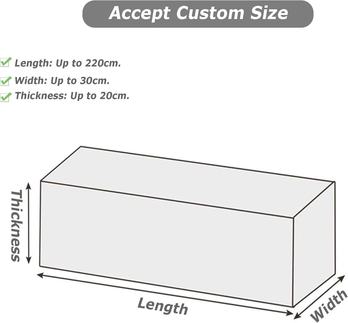 Rectangular Sofa Arm Rest Pillow Bed Gap Filler with Removable Washable Cover for Home Couch Bed Car Living Room, Custom Size Head Support Yoga Bolster (60 * 20 * 20cm,Black)